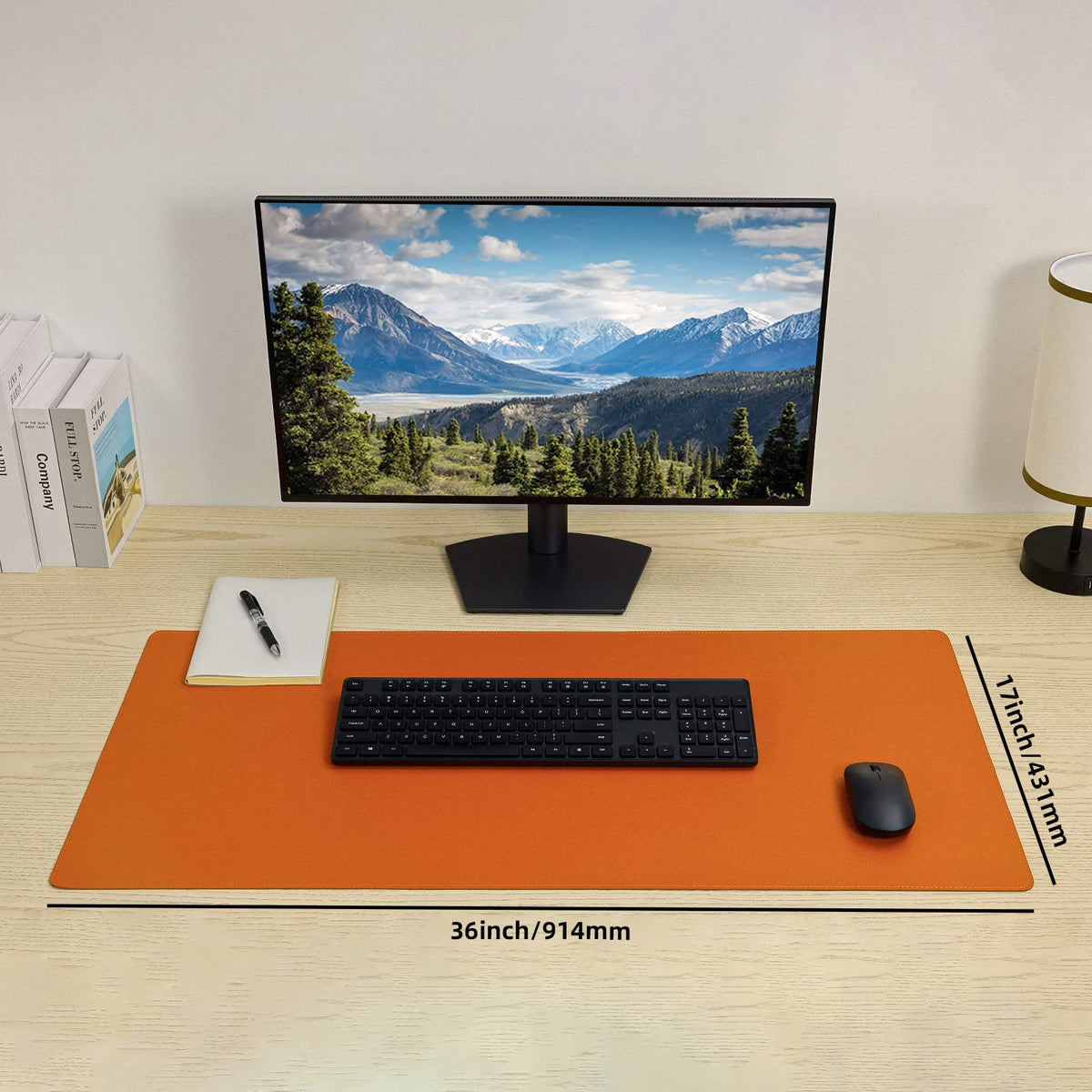Wolaile PU Leather Desk Pad Blotter,Waterproof Orange Office Desk Mat for Women,Non-Slip Writing