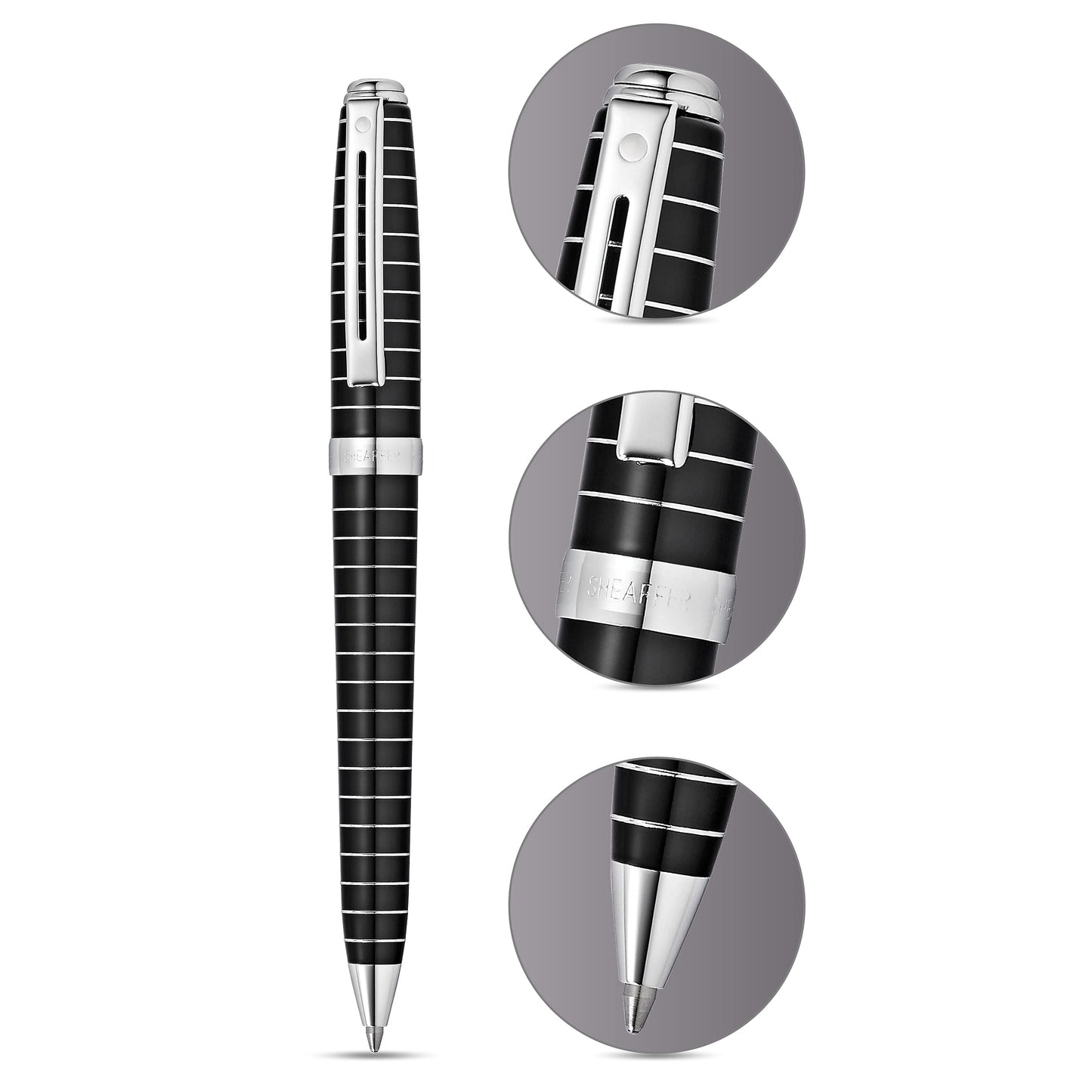 Sheaffer Prelude Black Lacquer w/Horizontal Line Engraving Ballpoint Pen