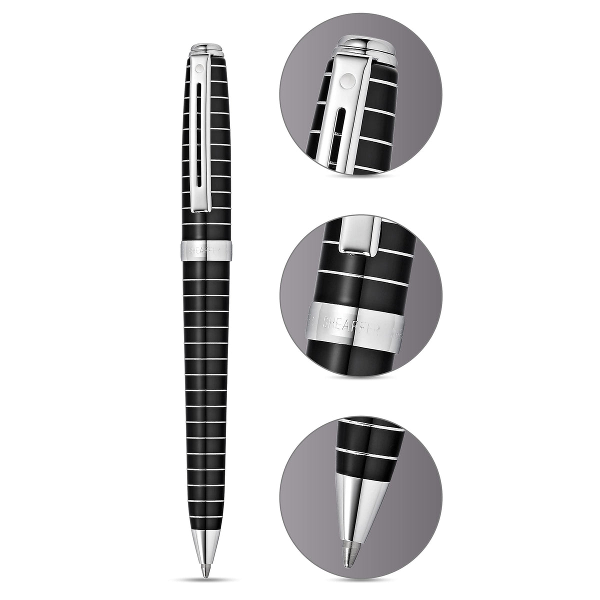 Sheaffer Prelude Black Lacquer w/Horizontal Line Engraving Ballpoint Pen