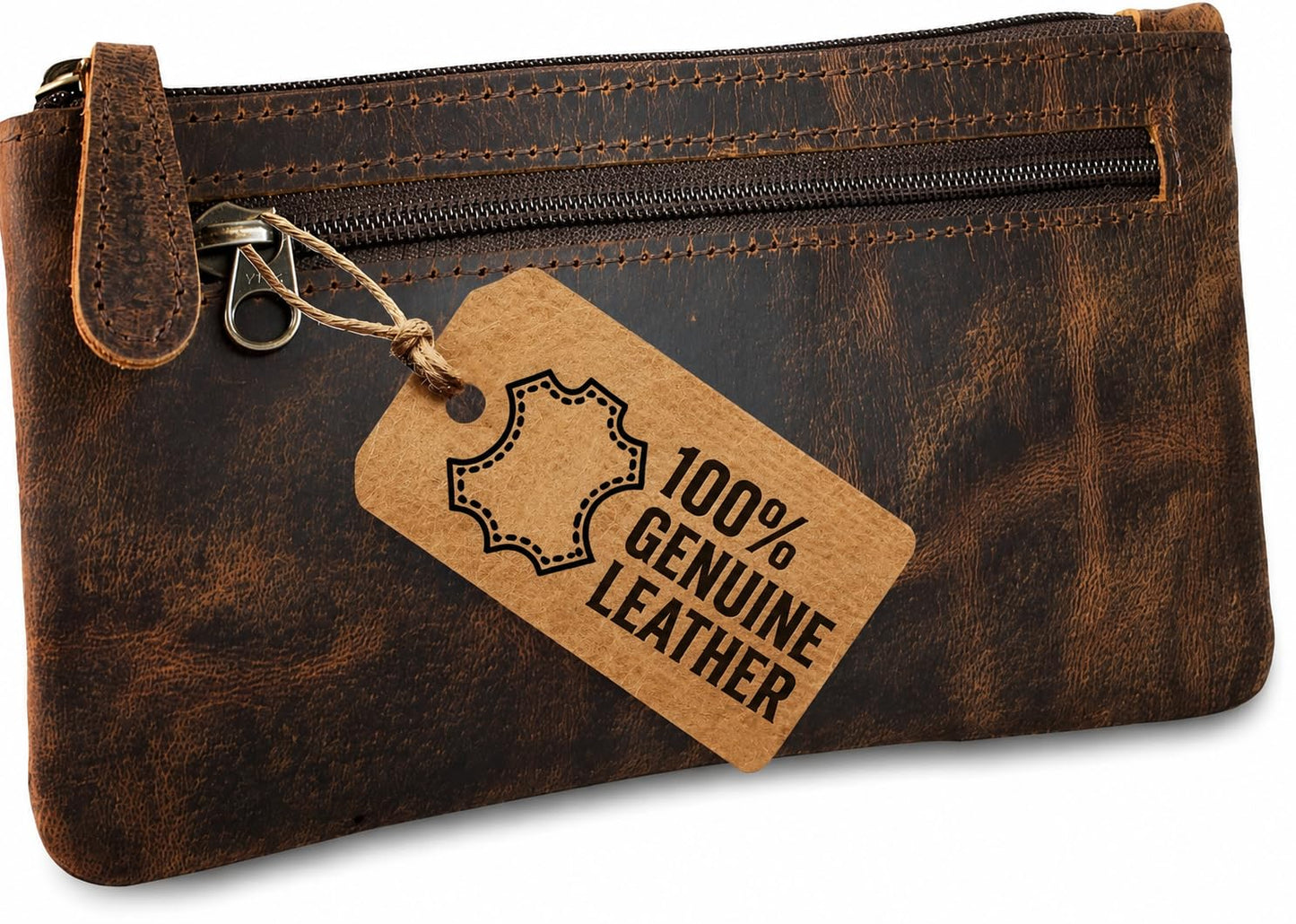 moonster Full-Grain Buffalo Leather Pen Case, 8x4 Inch, Zipper, Handmade – Pencil Case Pouch, Small