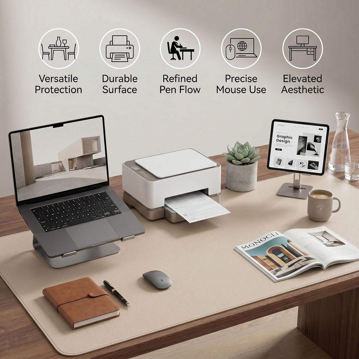 PROMATTOO Large Desk Pad Non-Slip Desk Mat Protector for Keyboard Mouse Waterproof Vegan Leather