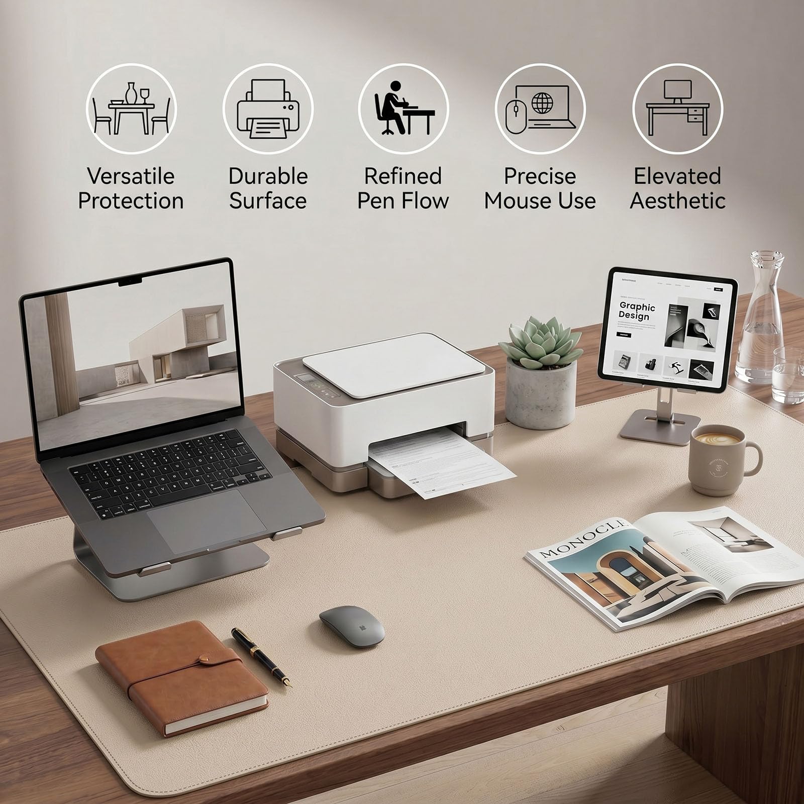 PROMATTOO Large Desk Pad Non-Slip Desk Mat Protector for Keyboard Mouse Waterproof Vegan Leather