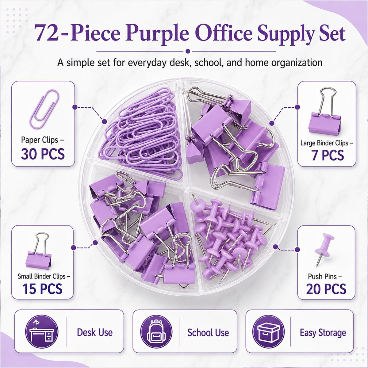 Creechwa Paper Clips Binder Push Pin Set, Assorted Sized Binder Clips