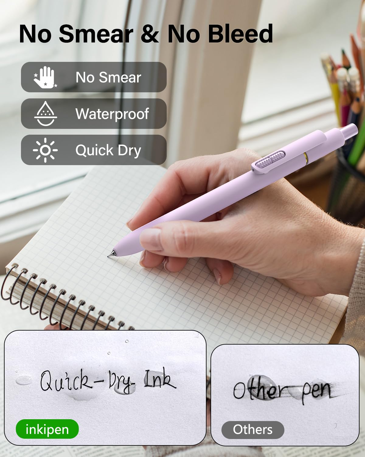 inkipen 16 Pcs Gel Pen-with Fidget Clip, Black Ink, Fine Point(0.5mm)