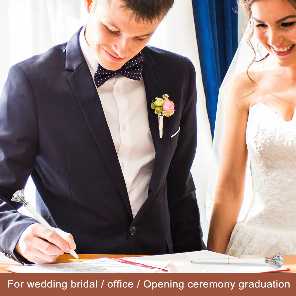 EVNEED 50pcs Big Diamond Pens,Bridal Shower Pen with Black Ink Cute Ballpoint Pen Beautiful Wedding
