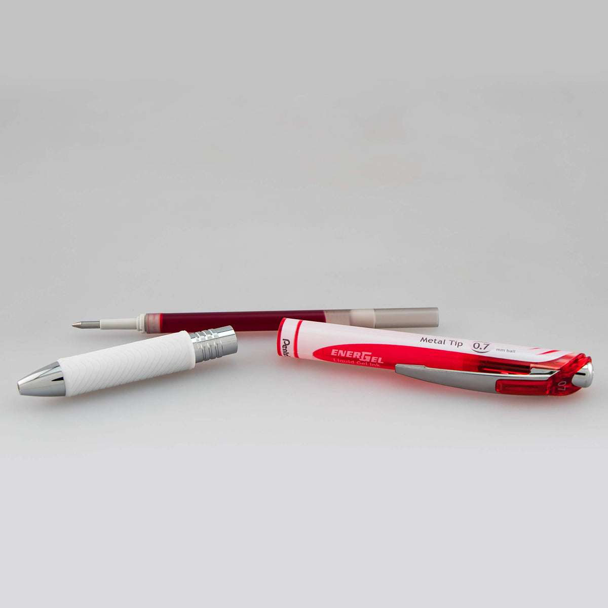 Pentel EnerGel RTX Pearl Retractable Liquid Gel Pen Metal Tip, 12 Pack, 0.7mm, Medium Line, Red Ink