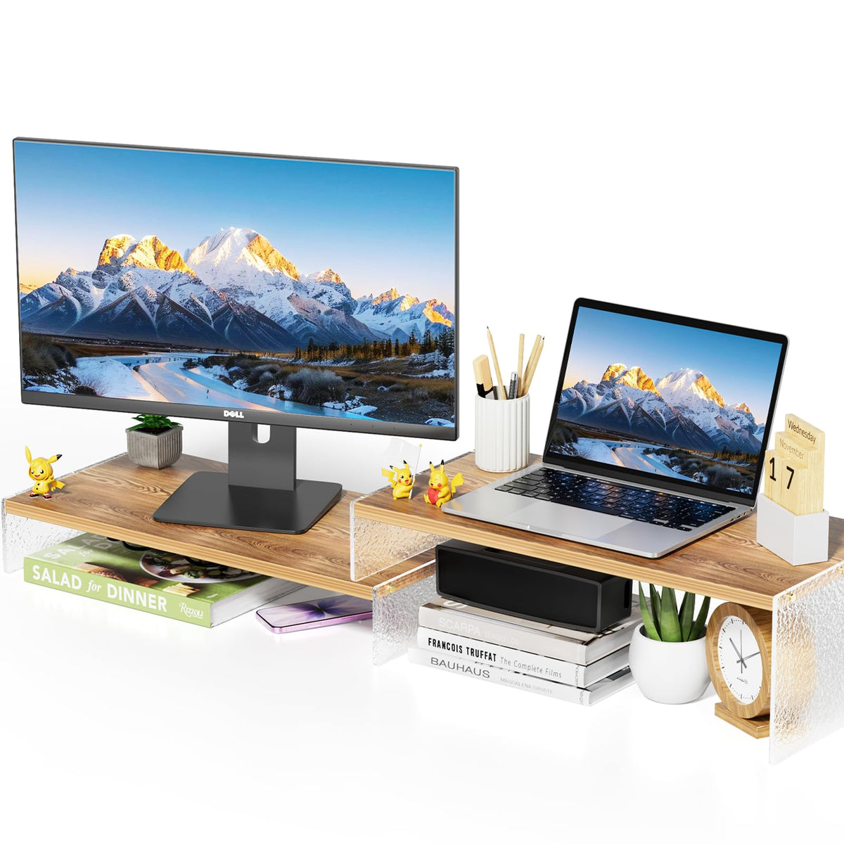 YGYQZ Adjustable Monitor Stand Riser, 9.4" ×19.3" Dual Monitor Desk Stand