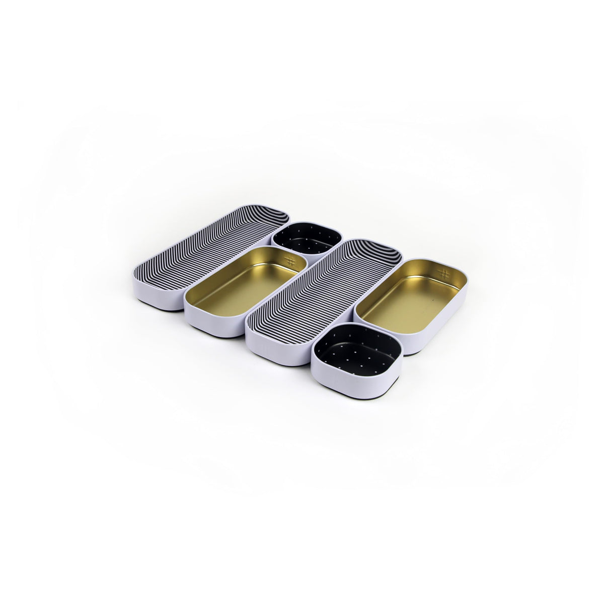 Three by Three Seattle Metal Drawer Organizer Tray Set, 6-Pc, 1" (Gold)