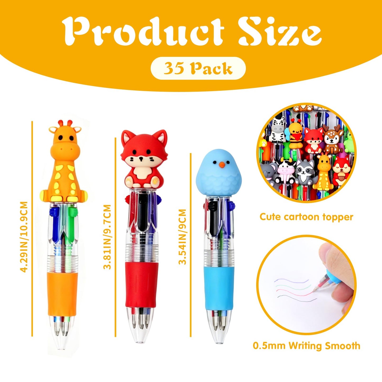 35 Pcs Mini Animal Multicolor Pens in One Fun Pens Bulk Gifts Party Favors