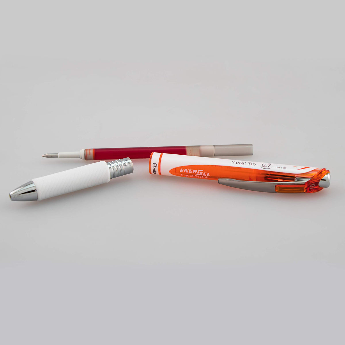 Pentel EnerGel Pearl Retractable Liquid Gel Pen, (0.7mm) Metal Tip, Medium Line, Orange Accent