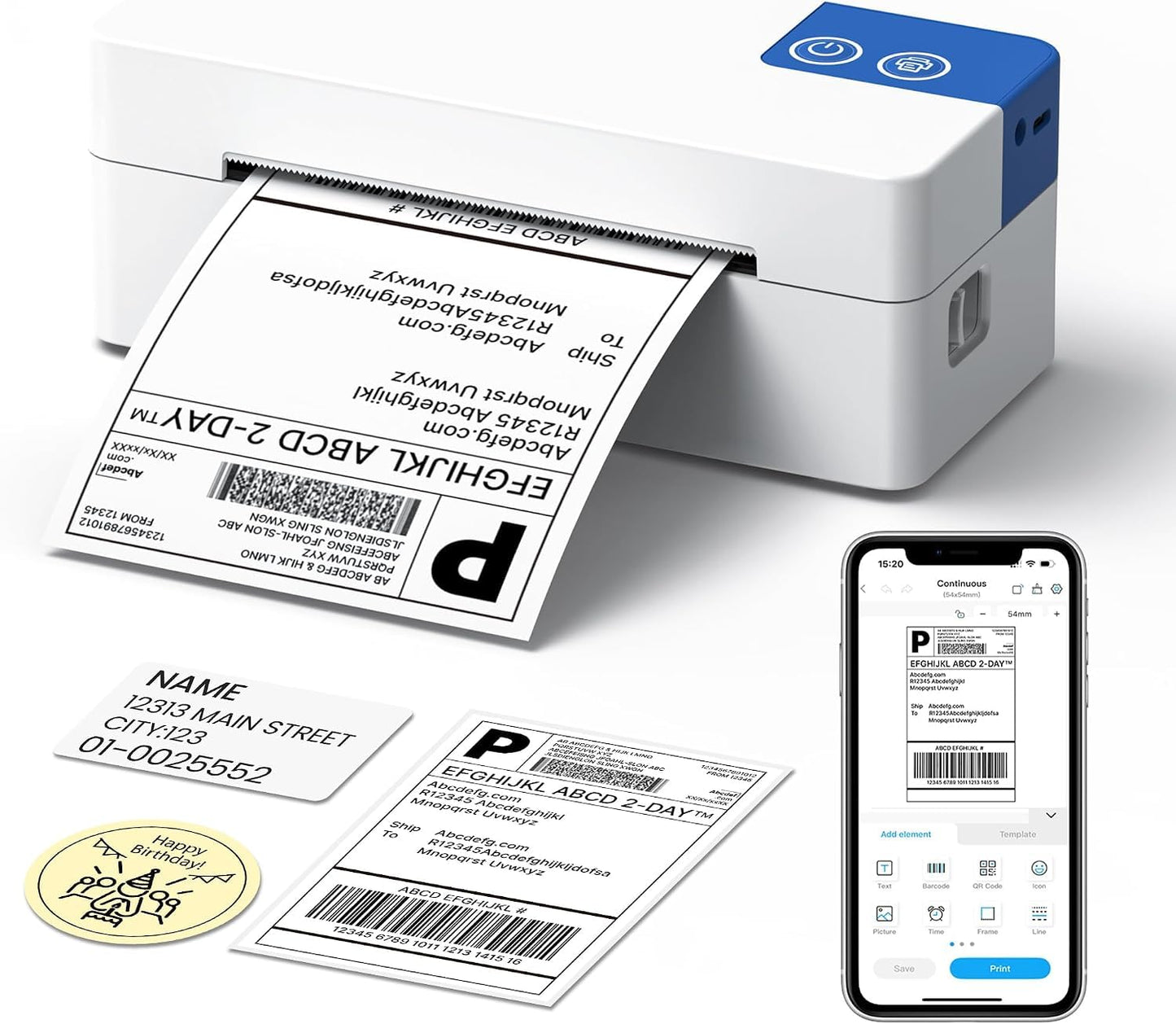 ETIKEZ Bluetooth Thermal Shipping Label Printer, 4x6 Thermal Label Printer