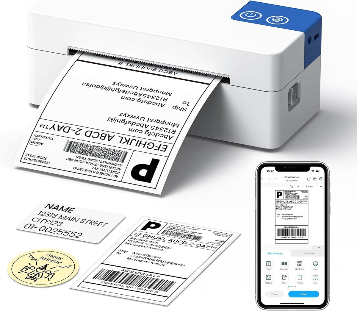 ETIKEZ Bluetooth Thermal Shipping Label Printer, 4x6 Thermal Label Printer