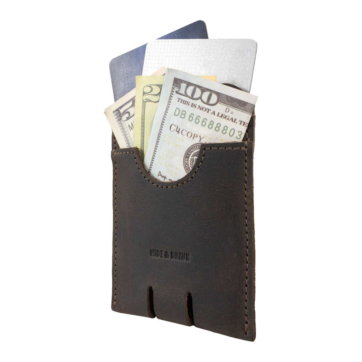 Hide & Drink, Business Push Card Holder, Minimalist Cash Organizer Handmade from Full Grain Leather