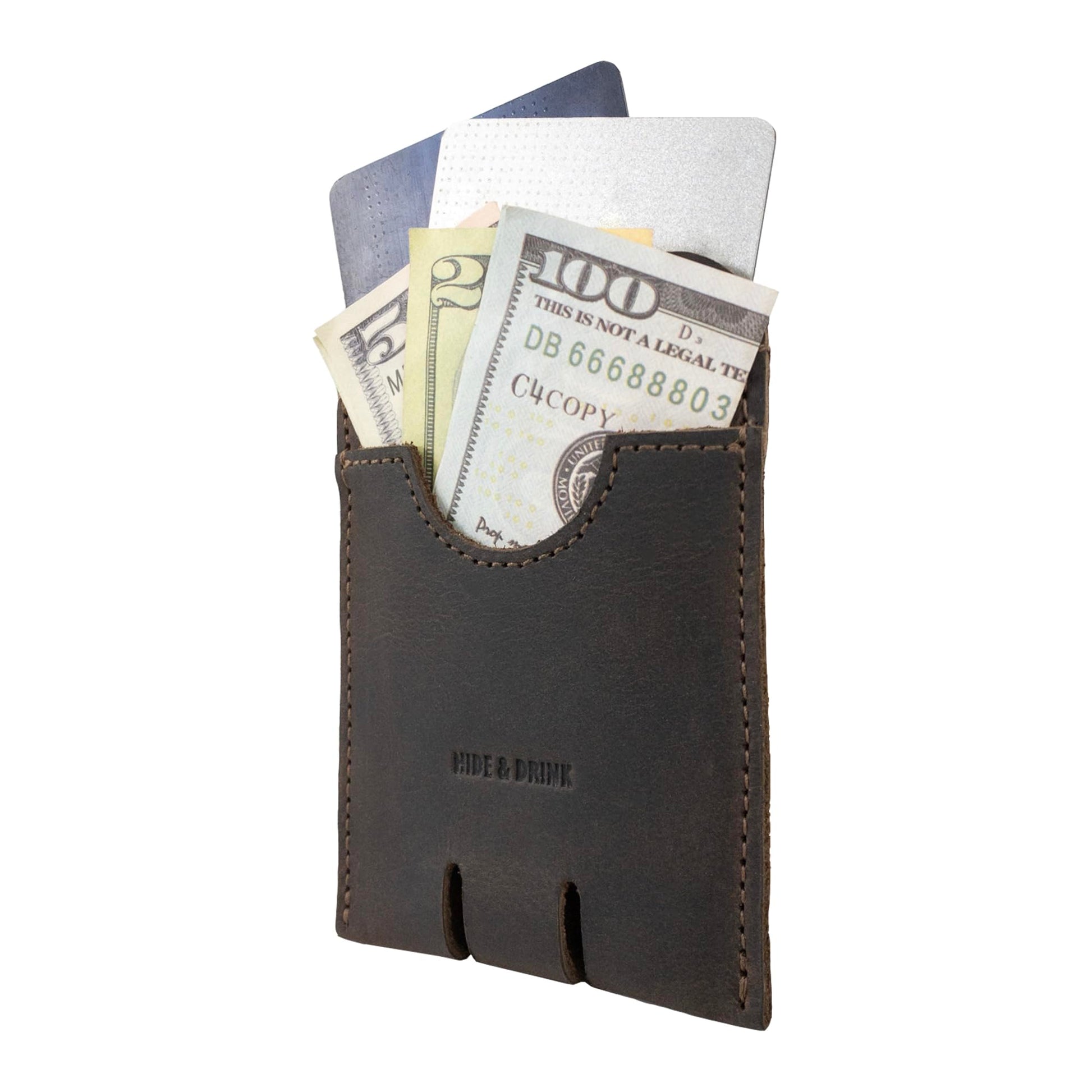 Hide & Drink, Business Push Card Holder, Minimalist Cash Organizer Handmade from Full Grain Leather