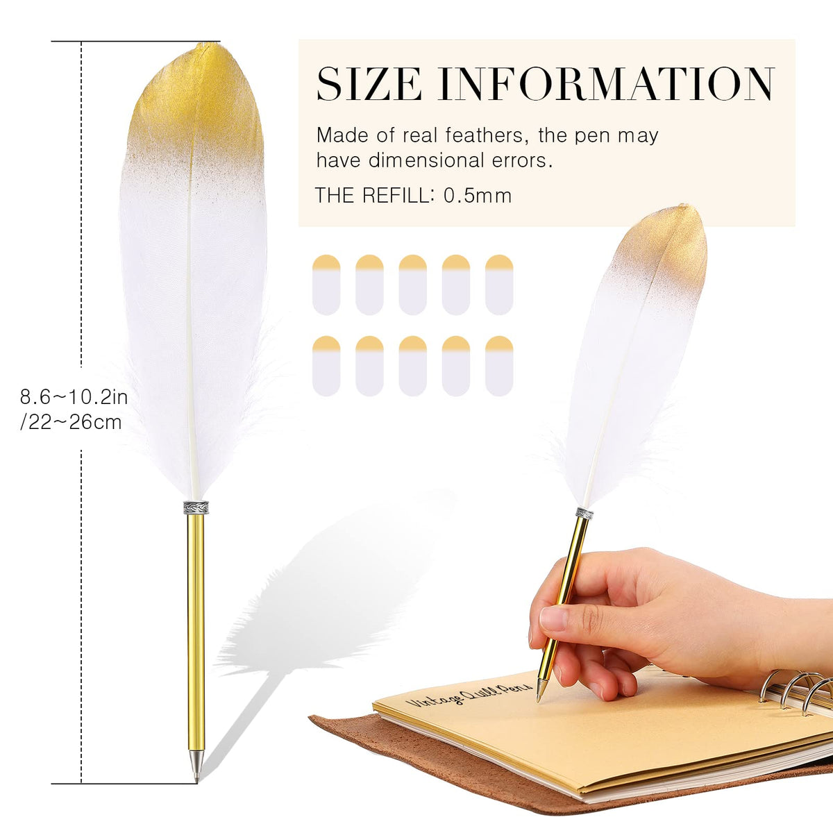 Chivao Feather Pens, White, 20 Pcs