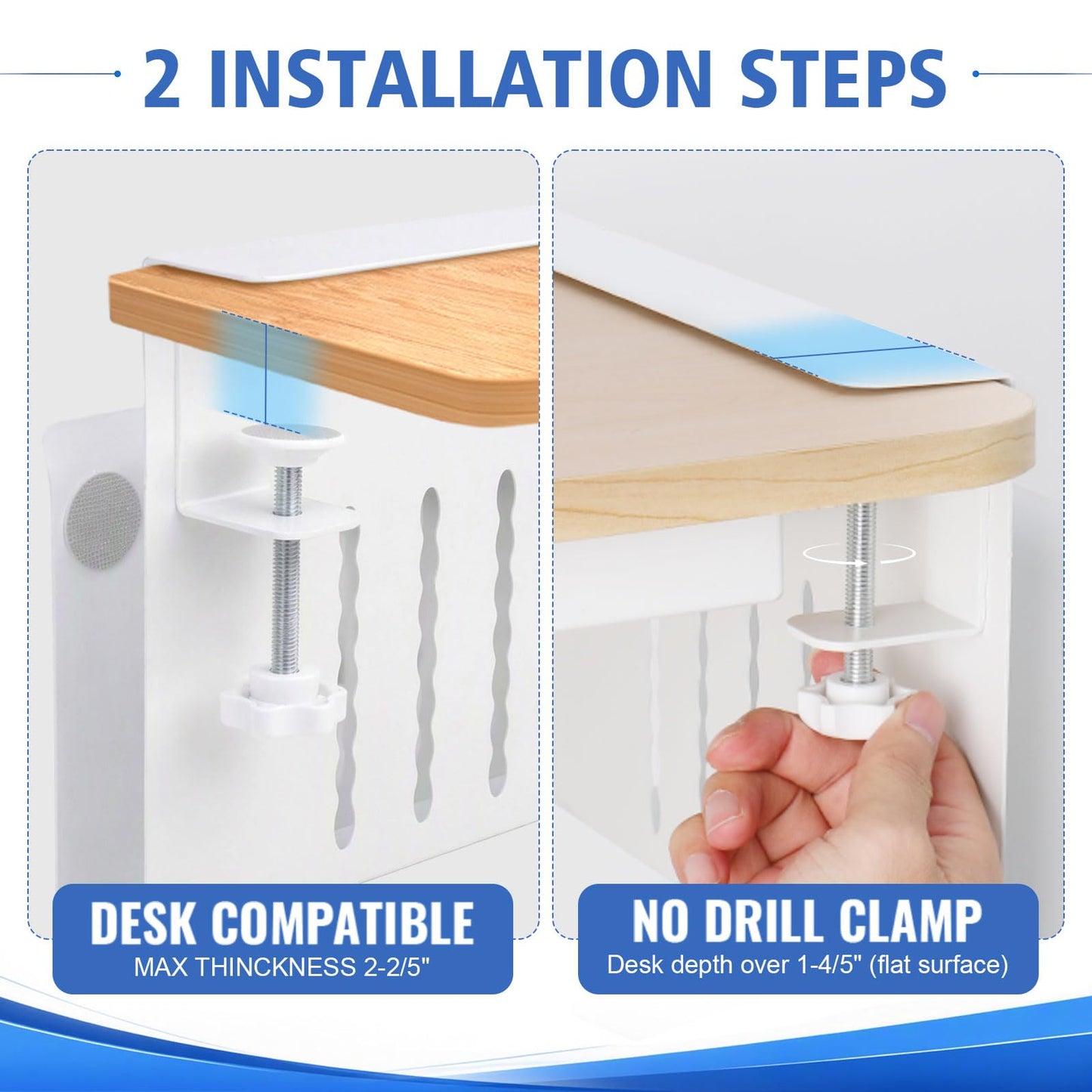 LUKETURE Desk Side Storage, Laptop Holder No Drill Clamp On Organizer