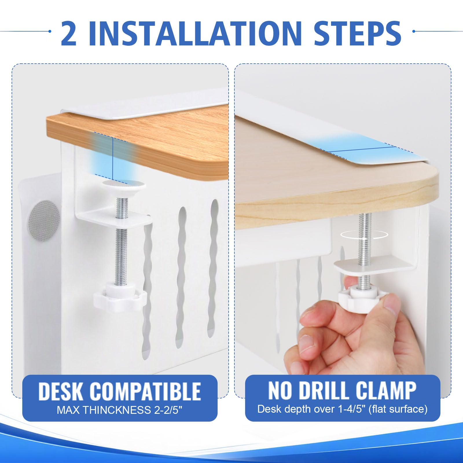 LUKETURE Desk Side Storage, Laptop Holder No Drill Clamp On Organizer