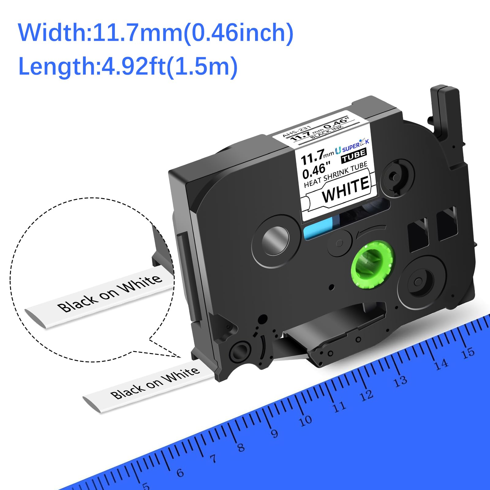 USUPERINK 2 Pack Compatible for Brother Ptouch HSe-231 HSe231 HS-231 HS231 0.46'' 11.7mm Black on