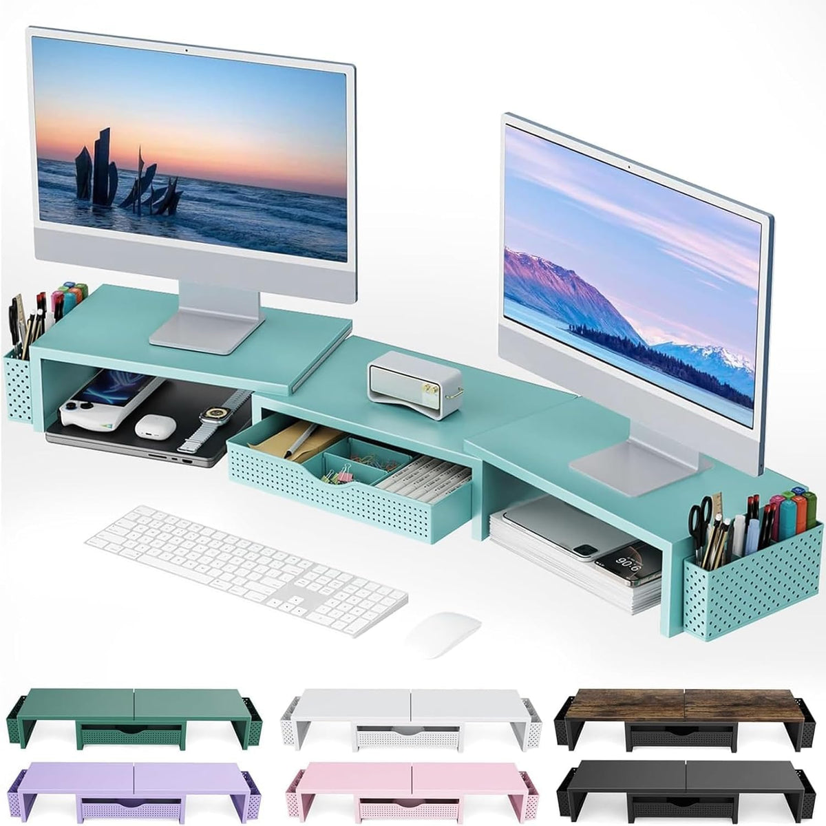 gianotter Dual Monitor Stand Riser With Drawer and 2 Pen Holders