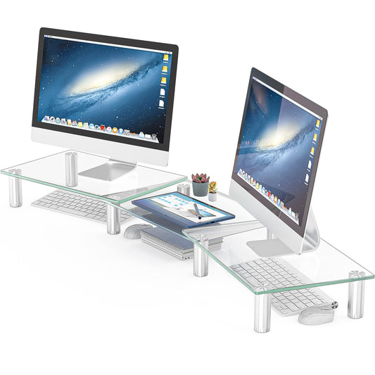 Hemudu Dual Monitor Stand -Adjustable Length and Angle Dual Monitor Riser, Desktop Organizer for