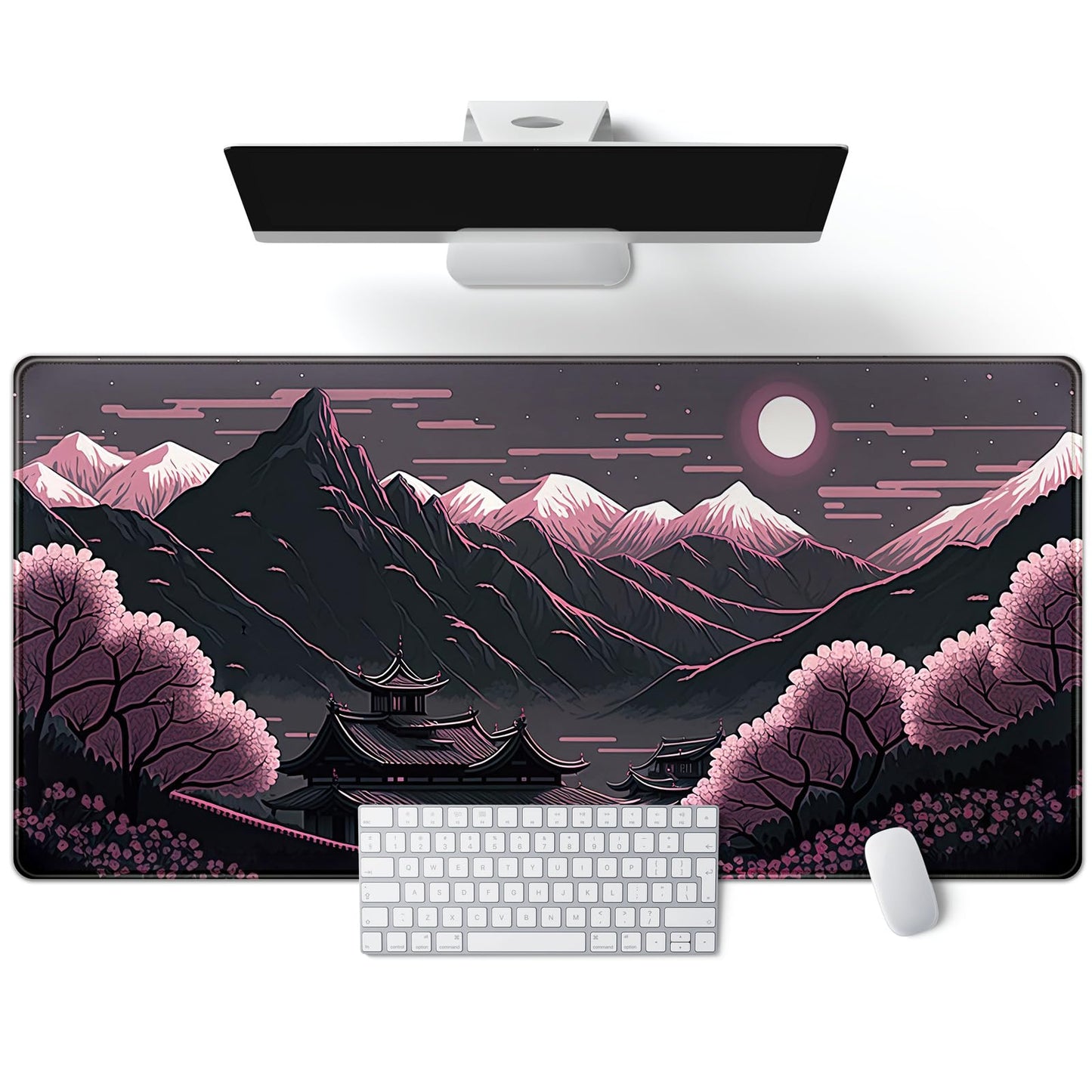 Sakura Blossom Desk Mat Japanese Scenery Mountain Large Mouse Pad XXL Extended Gaming Mousepad