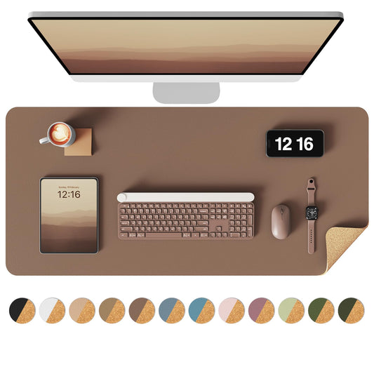 YSAGi Double-Sided Desk Pad, 35.4"x17"Leather Desk Mat, Eco Cork Desk Pad Protector,Large Mouse