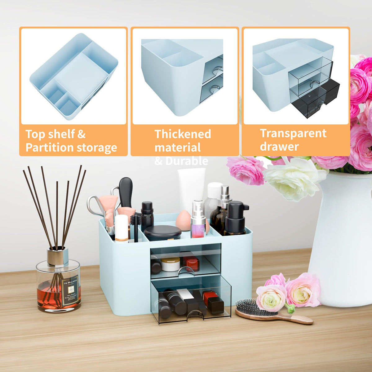 CasaCulina Desk Organizer with 2 Drawer, Multi-Functional Pencil Pen Holder, Plastic Desk