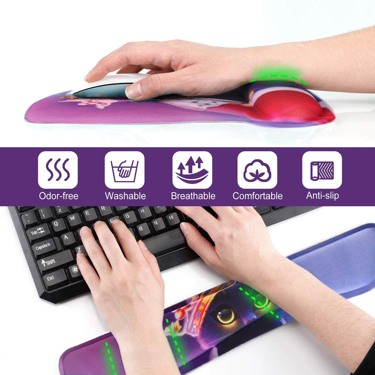 ToLuLu Keyboard Mouse Pad Wrist Rest Set, Gel Ergonomic Mouse Pads Wrist Support for Computer