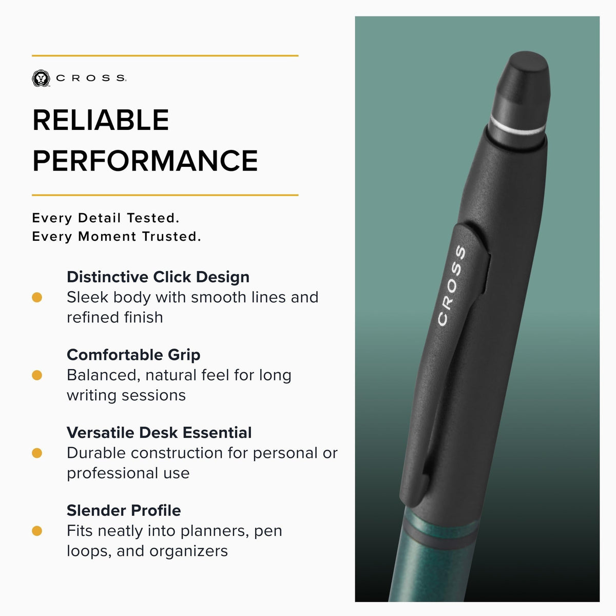 Cross Click Tuxedo Metallic Green Ballpoint Pen, Black Ink