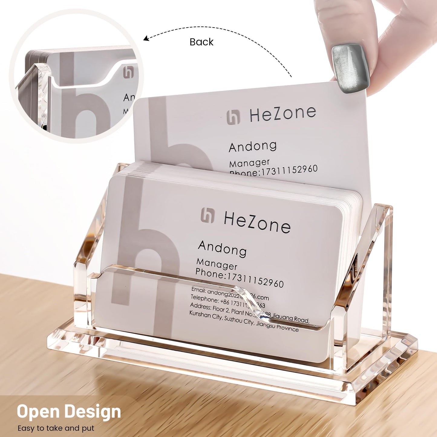 HeZone Acrylic Card Holder Clear Horizontal Business Card Organizer Stand for Desk 1 Slots Business