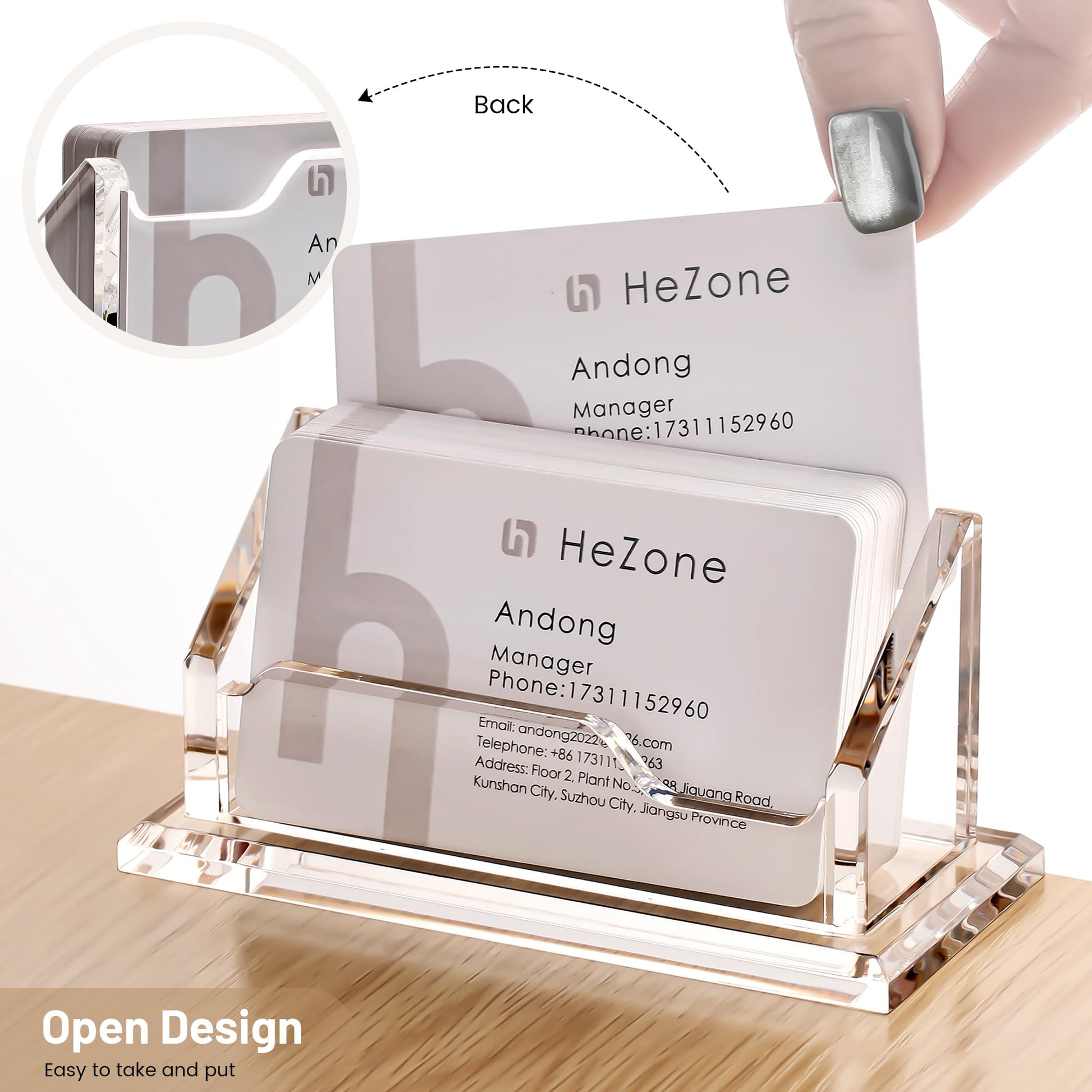 HeZone Acrylic Card Holder Clear Horizontal Business Card Organizer Stand for Desk 1 Slots Business