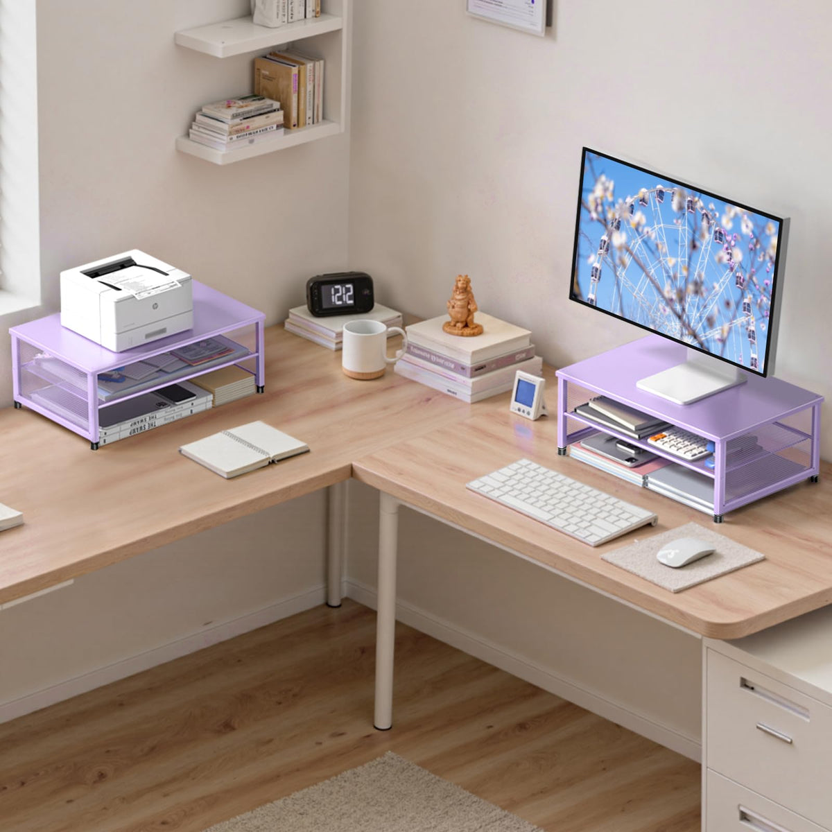 ECOLOVI 2-Tier Computer Monitor Stand Riser, Printer & Laptop Stand, Office Desk Accessories