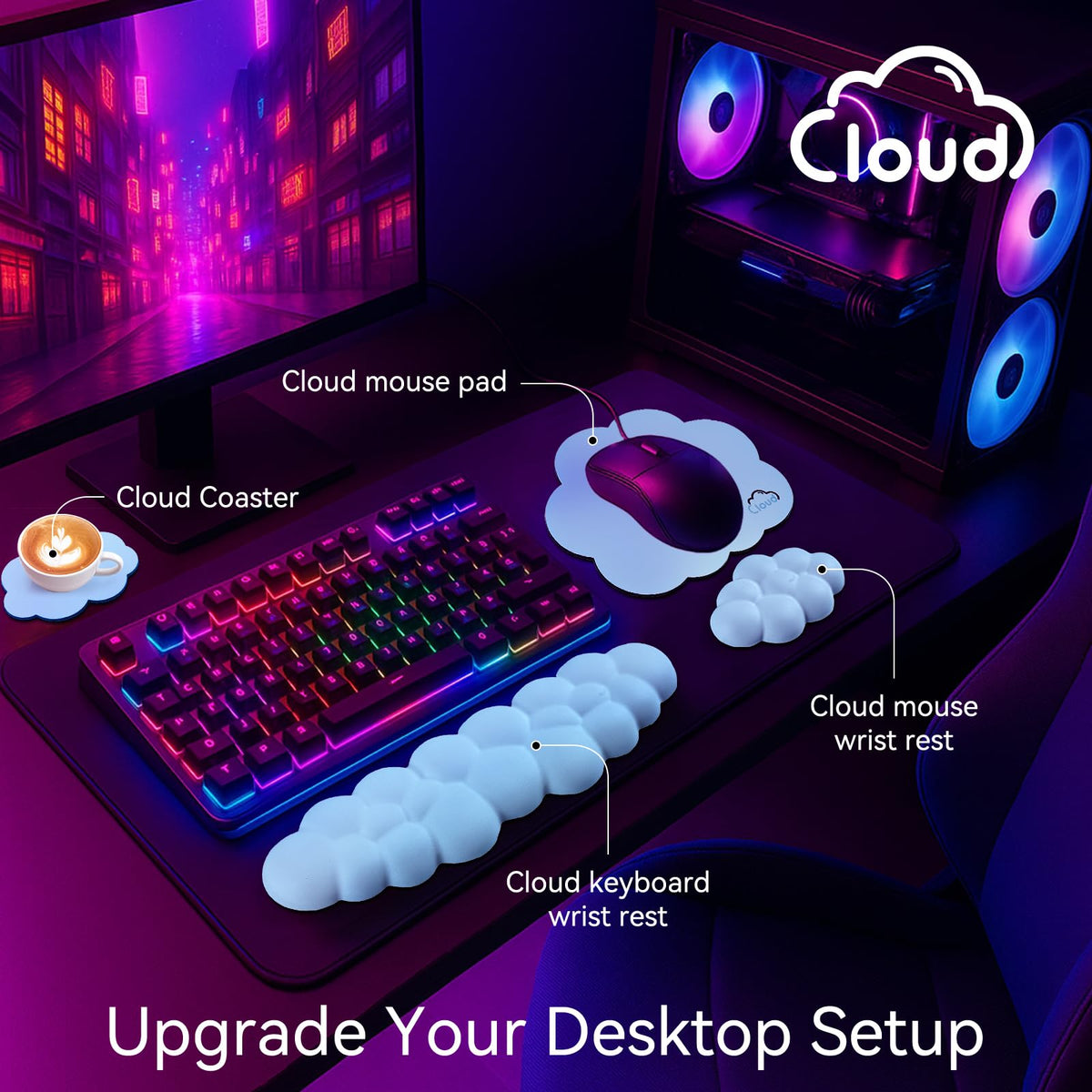 Sushret Cloud Wrist Rest for Computer Keyboard and Mouse Pad Set, Blue