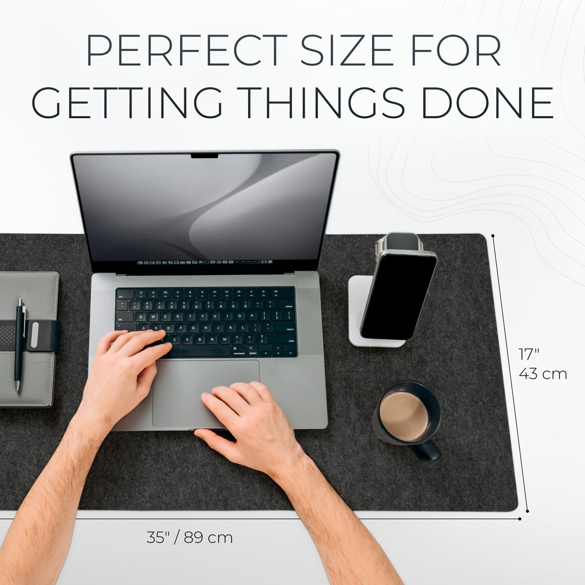 Nordik Felt Desk Mat - Large Felt Desk Pad - Charcoal 35 x 17 inches