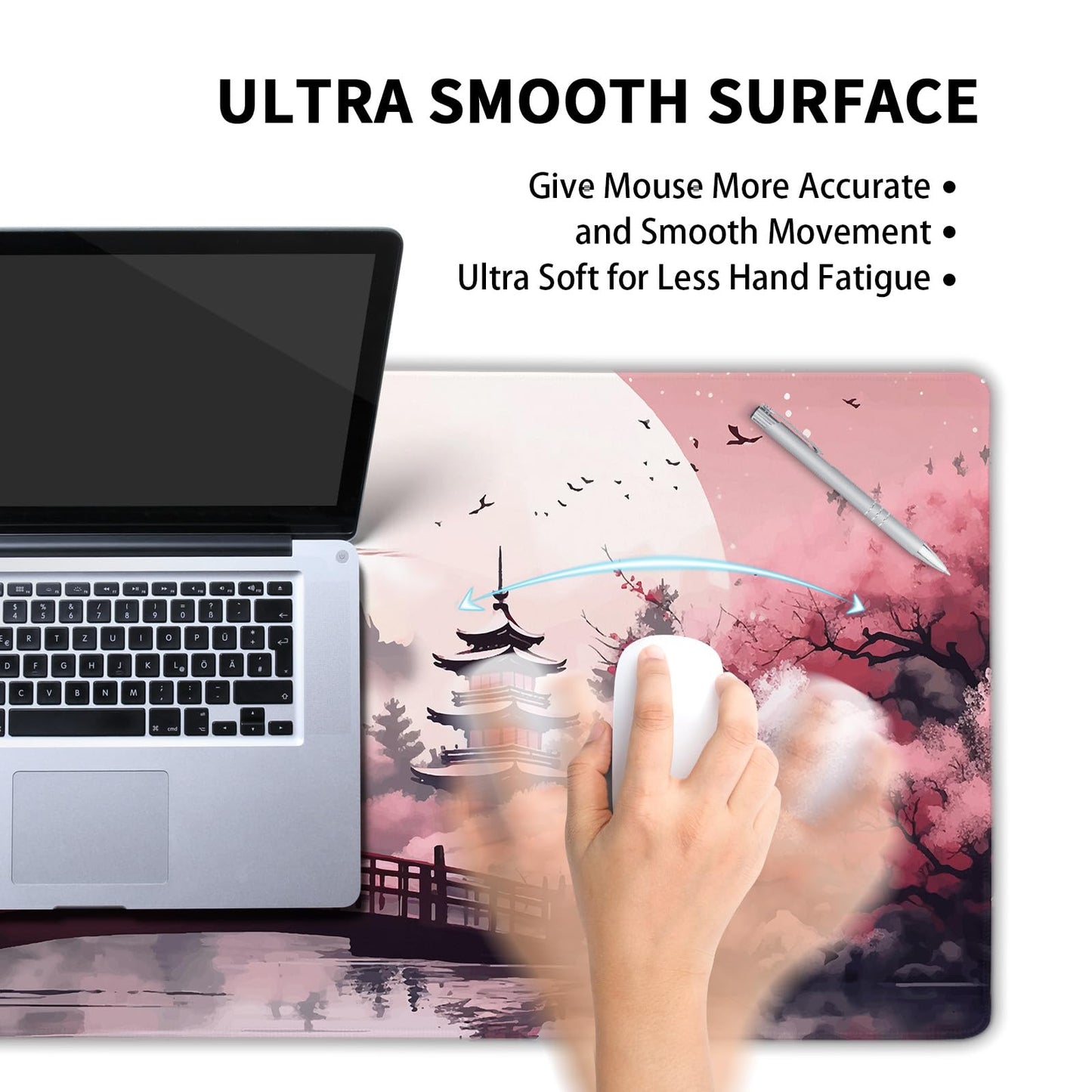Pink Japanese Cherry Blossom Large Mouse Pad XXL Sakura Forest Tree Sun Tower Mountain Extended