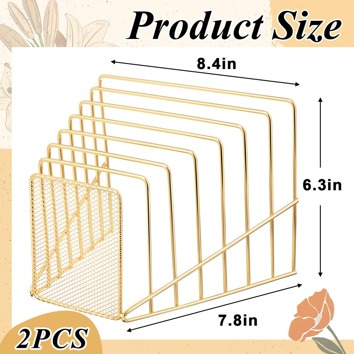 Chivertion 2 Pcs 2 Pcs Wire File Sorter Desk 7 Section Organizer, Golden