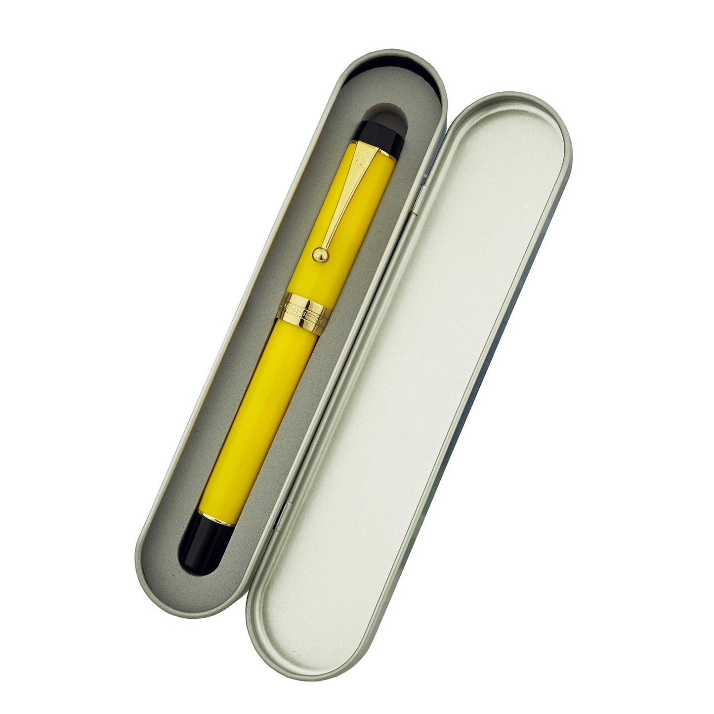 Jinhao Classic Fountain Pen Yellow Celluloid, Medium Nib with Converter and Metal Pen Case Set