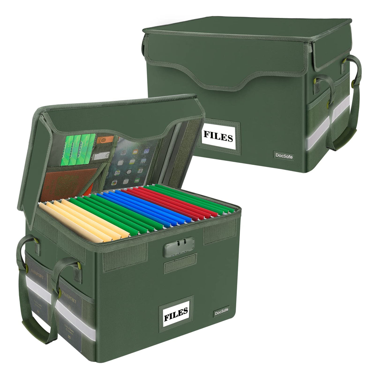 DocSafe Fireproof Document Box with Lock,File Storage Organizer with Pockets,Collapsible Portable