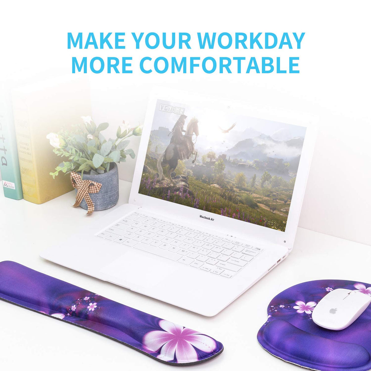AORTDES Ergonomic Keyboard Mouse Pad Wrist Rest Support Set for Laptop/Computer/Desktop,Memory Foam