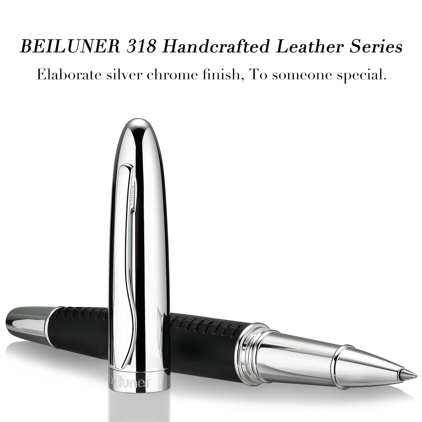 BEILUNER 318 Luxury Pen, Elegant Look,Hand-Stitched Premium Leather-Black
