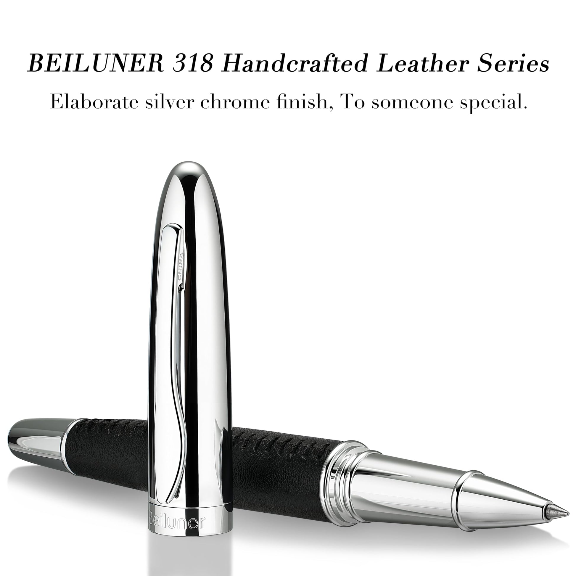 BEILUNER 318 Luxury Pen, Elegant Look,Hand-Stitched Premium Leather-Black