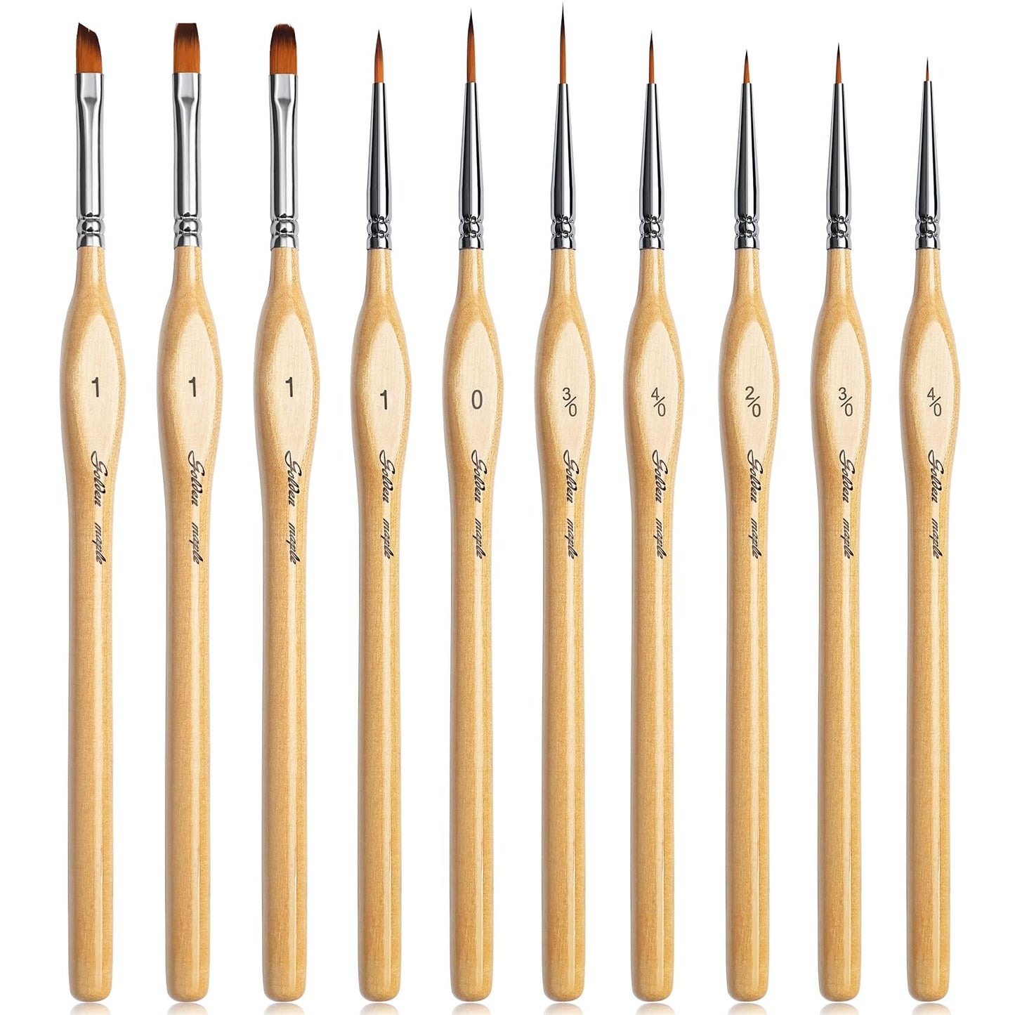 Golden Maple Miniature Paint Brushes 10pcs Detail Paint Brushes Flat Angle Filbert Fine Detail
