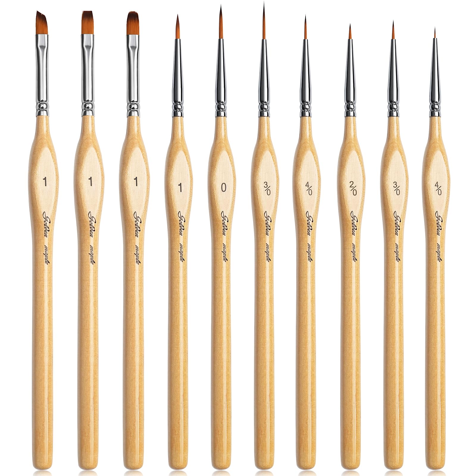 Golden Maple Miniature Paint Brushes 10pcs Detail Paint Brushes Flat Angle Filbert Fine Detail
