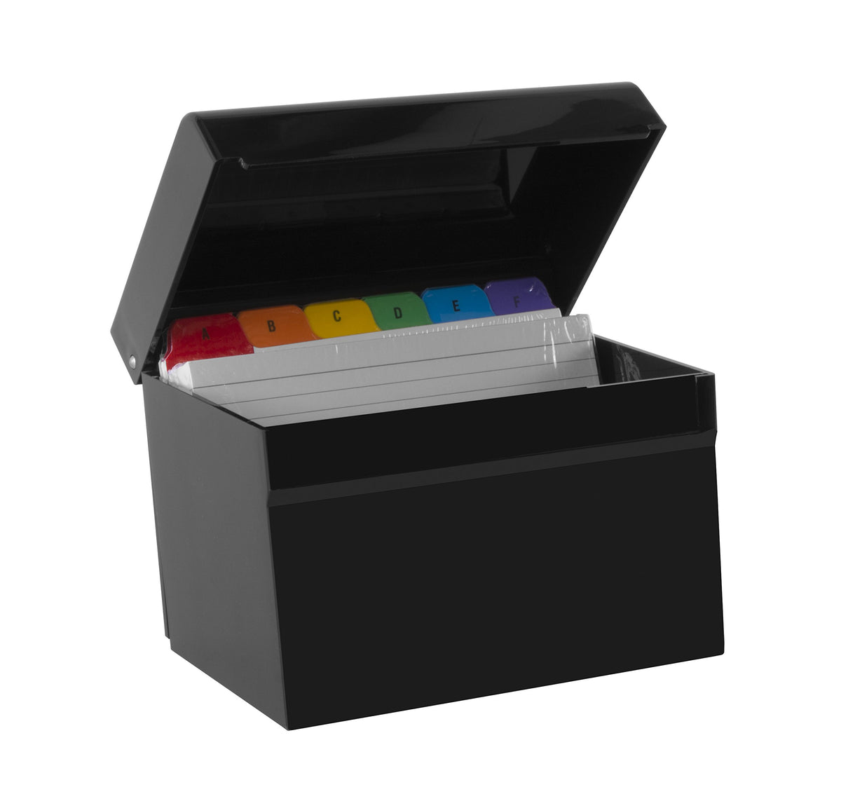 OSCO Black Hi-Gloss Plastic Index Box, Small, A to Z Divider Tabs, 100 Lined Note Cards, 5" x 3"