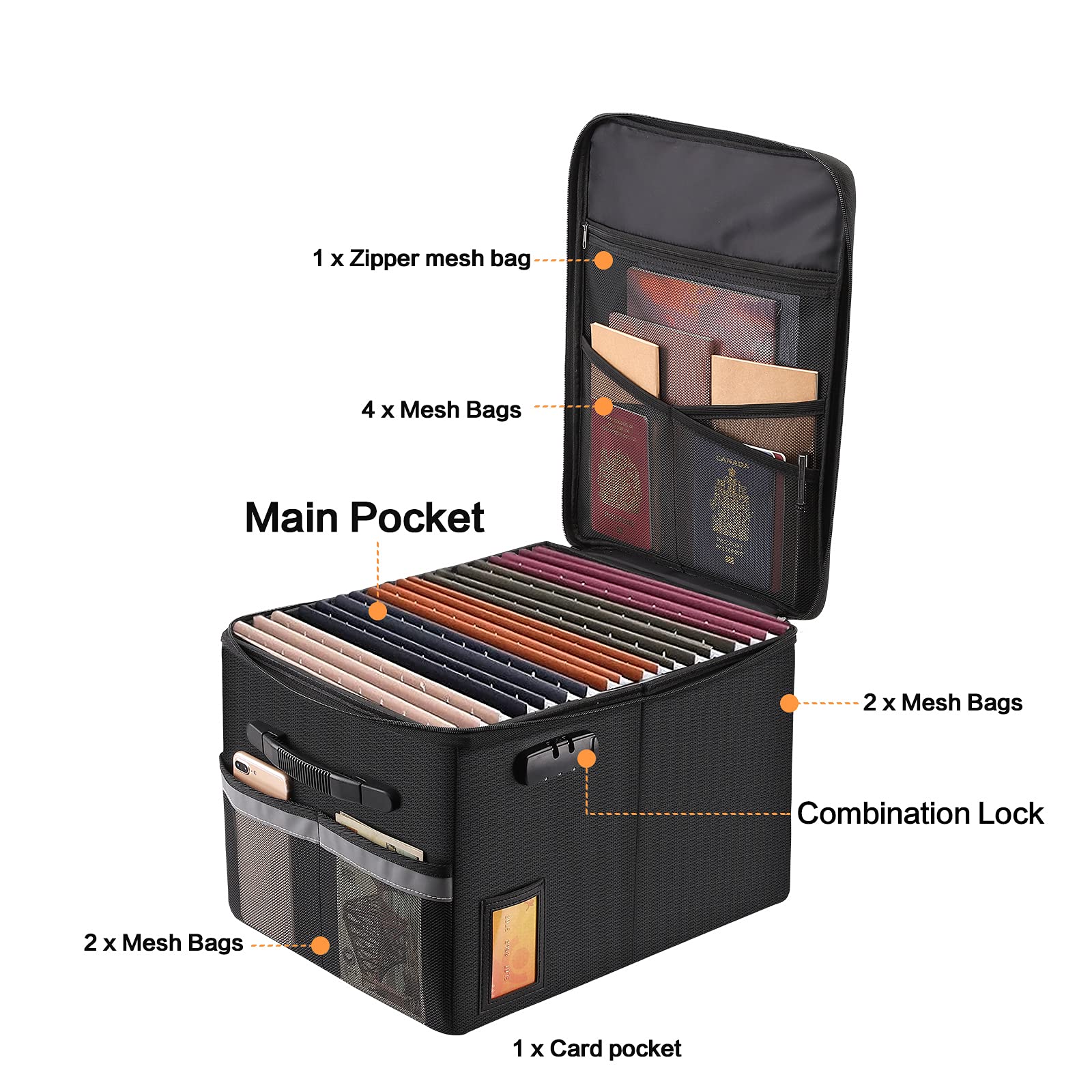 TOMKID Fireproof File Cabinet with Lock, Fireproof Document Organizer Collapsible File Box Filing