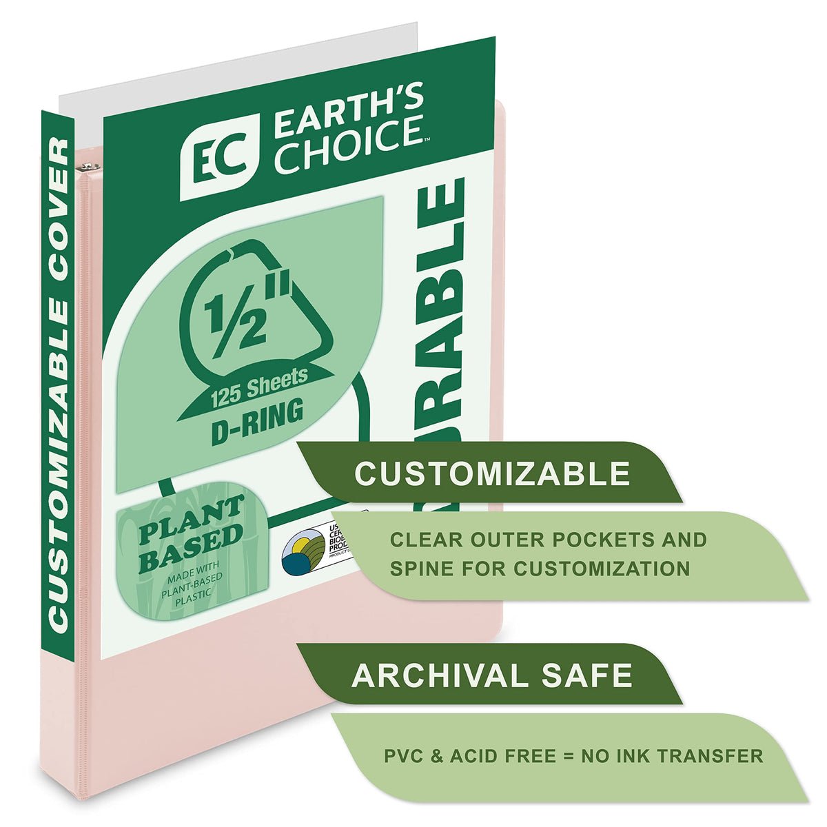 Samsill Plant-Based 0.5 Inch Durable D-Ring, View Binder, Eco-Friendly, USDA Certified Biobased, 4