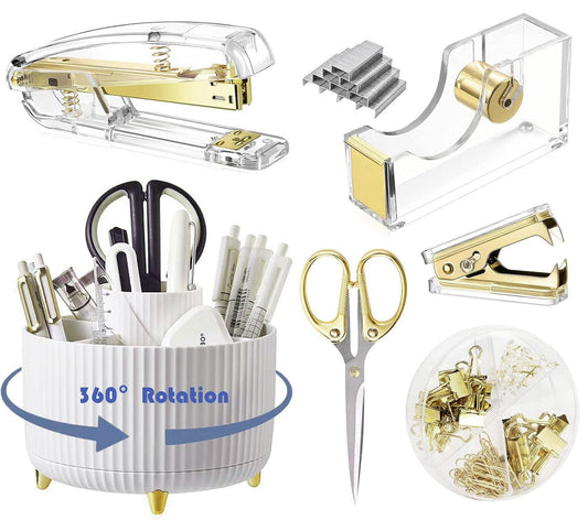 Gawsey Gold Desk Organizers and Accessories with Desk Organizer 360° Rotating Pen Holder and Office