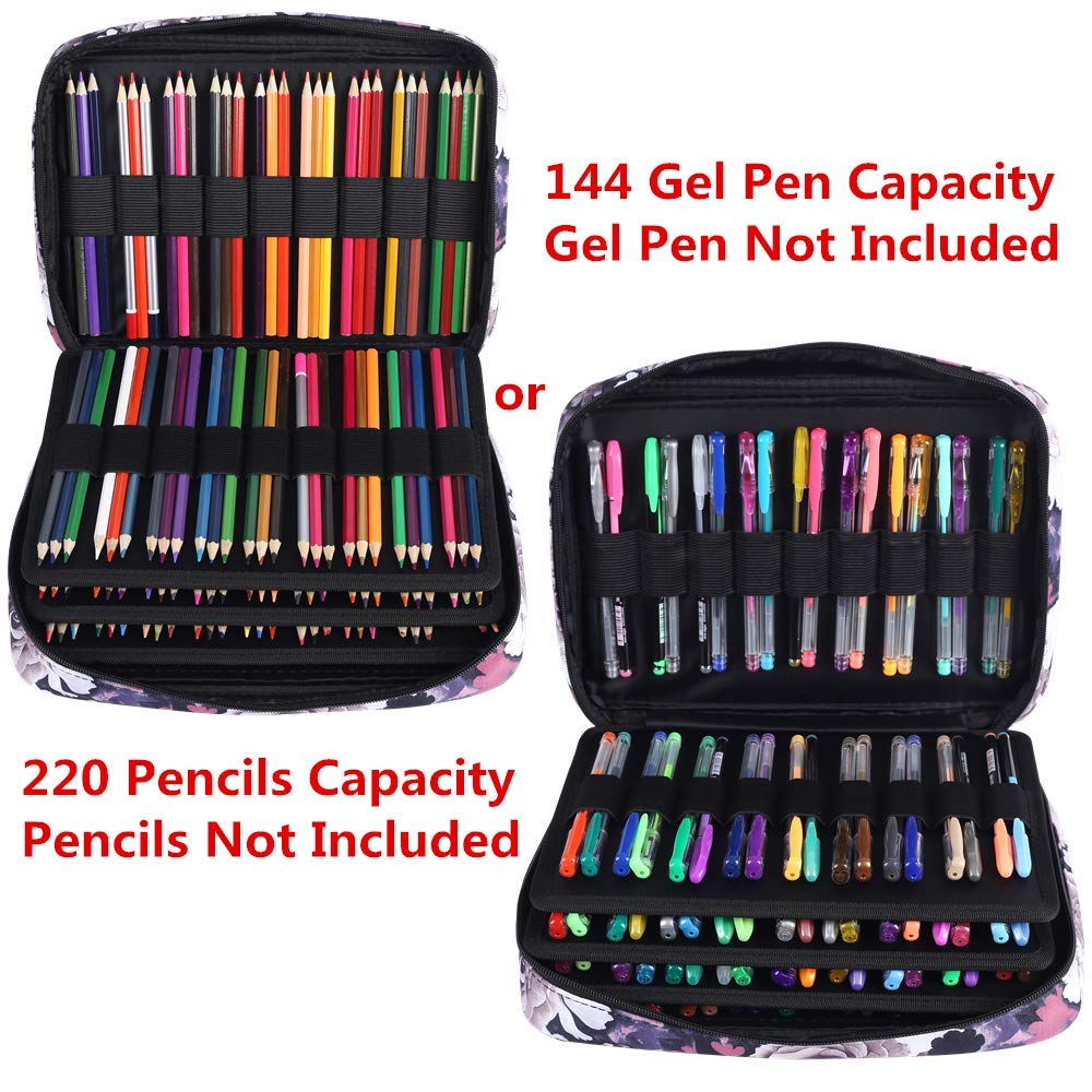 Shulaner Colored Pencil Case Slot Holds 220 Pencils or 144 Gel Pens with Zipper Closure Large