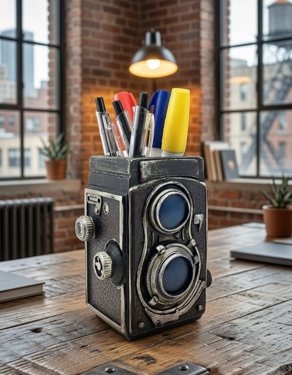 Bellaa Camera Pen Pencil Holder Vintage Retro Antique Style Shabby Chic Desk Organizer Office
