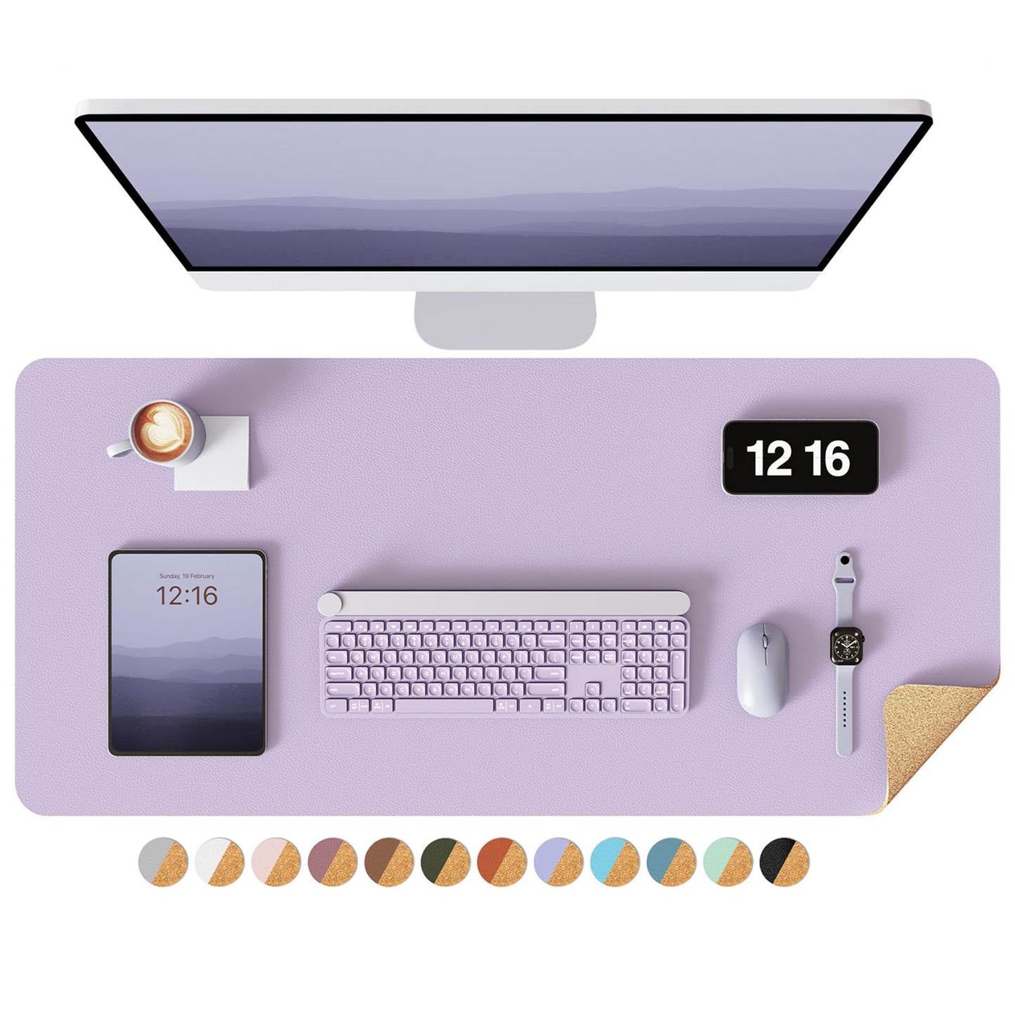 YSAGi Double-Sided Desk Pad, 35.4"x17"Leather Desk Mat, Eco Cork Desk Pad Protector,Large Mouse